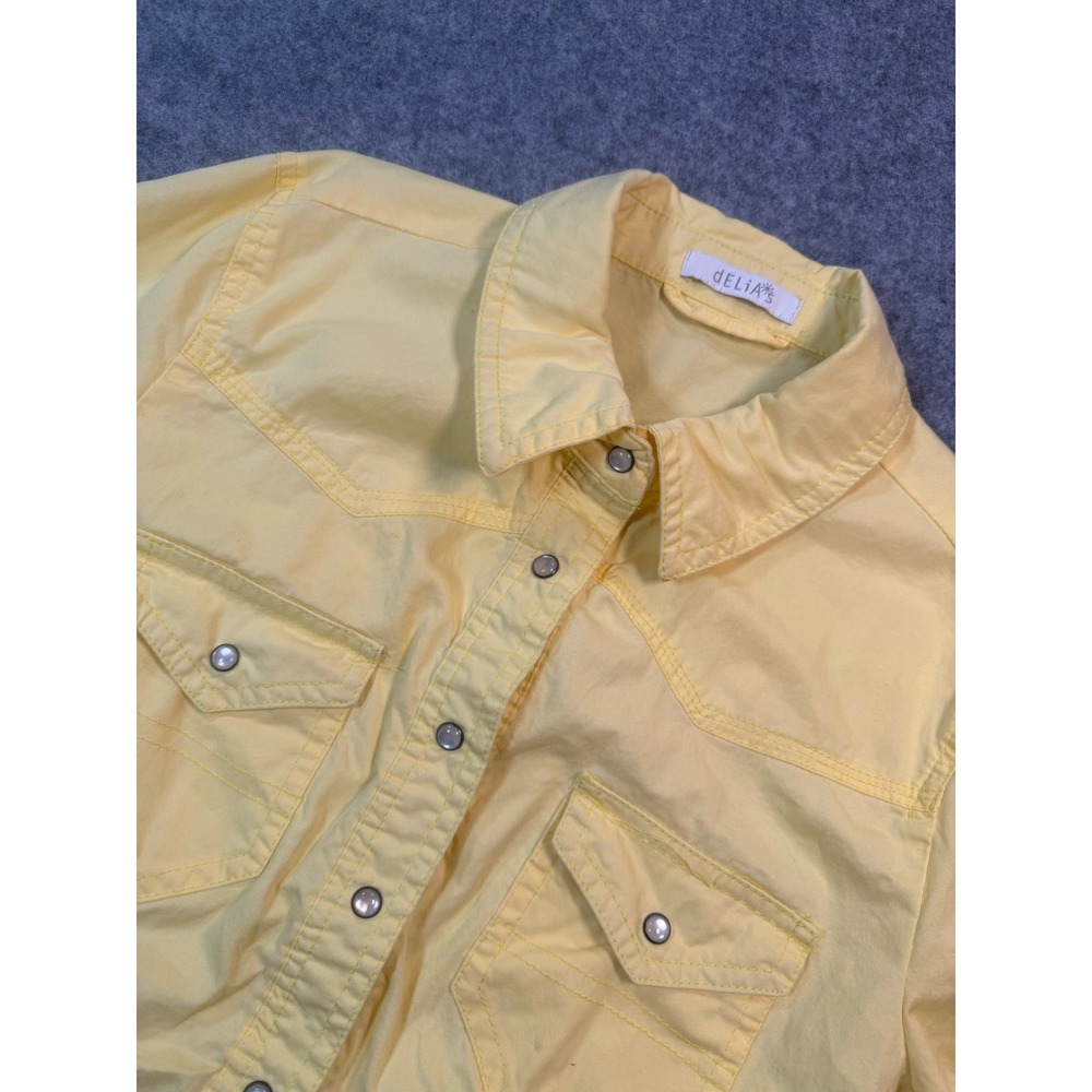 dELiA*s Womens Yellow Long Sleeve Western Snap Button Down Shirt Y2K Vintage